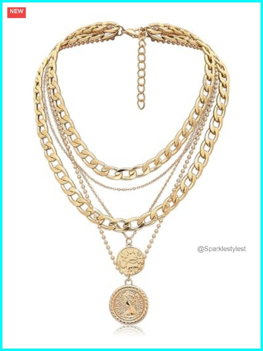 Layered Coin Pendant Necklace 5 in 1 Chunky Chain Set Retro Statement